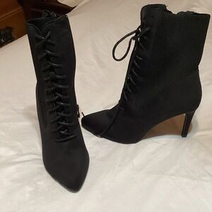 Elegant Black Lace-Up Ankle Boots
